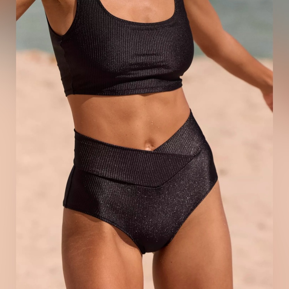 Aerie Shine Rib Crossover High Waisted Bikini Bottom
